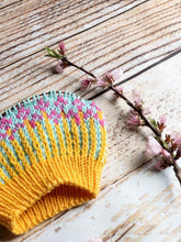 Load image into Gallery viewer, The Happiest of Hats Knitting PATTERN color work flowers baby to adult sizes