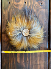 Load image into Gallery viewer, MADE TO ORDER Fun and funky brown gray with long dark brown tip faux fur pom pom with wooden button