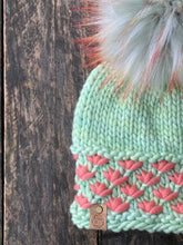 Load image into Gallery viewer, MADE TO ORDER Fun and silver sage light blue with firey long orange cream tipped tips faux fur pom pom with wooden button