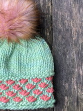 Load image into Gallery viewer, MADE TO ORDER Fun and funky pink light brown tips faux fur pom pom with wooden button