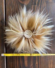 Load image into Gallery viewer, MADE TO ORDER BLONDIE Fun and funky brown blonde with long dark brown tip faux fur pom pom with wooden button