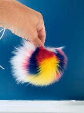 Load image into Gallery viewer, MADE TO ORDER Fun and funky leopard skin print yellow blue white pink faux fur pom pom with wooden button