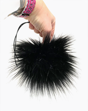 Load image into Gallery viewer, MADE TO ORDER Fun and funky long pile black faux fur pom pom with wooden button