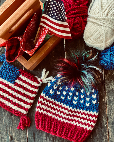 FREE Patriotic Beanie knitting pattern red white and blue