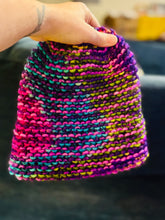 Load image into Gallery viewer, Luxury women's hand knit winter beanie rainbow color wool slow fashion gift
