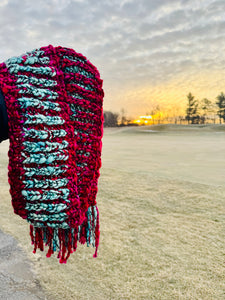 Luxury hand knit scarf gorgeous chunky big warm slow fashion hot pink fringe