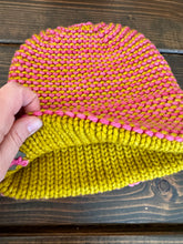 Load image into Gallery viewer, Luxury women's hand knit winter beanie pink gold color wool slow fashion gift
