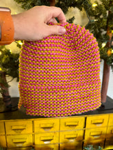 Load image into Gallery viewer, Luxury women's hand knit winter beanie pink gold color wool slow fashion gift
