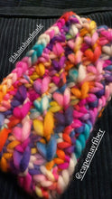 Load image into Gallery viewer, Luxury earwarmer cozy merino wool gifts cute hygge warm stunning slow fashion hand dyed neon rainbow yarn
