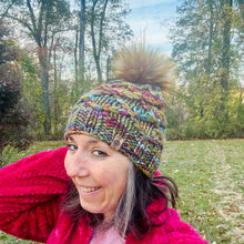 Load image into Gallery viewer, Luxury hand knit 100% merino wool womens winter hand knit pom pom hat beanie slow fashion rainbow
