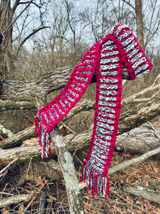 Luxury hand knit scarf gorgeous chunky big warm slow fashion hot pink fringe