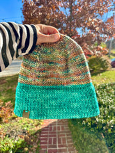 Load image into Gallery viewer, Luxury women&#39;s hand knit winter beanie aqua color wool slow fashion gift
