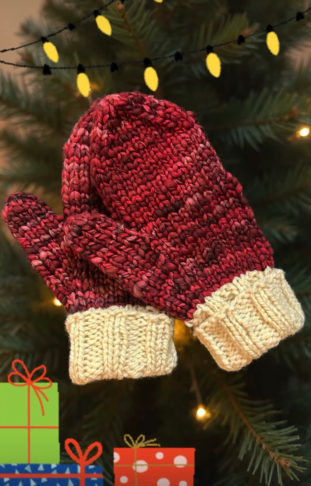 Luxury Hand knit wool mittens red Christmas gift hygge classy women adult warm winter fashion soft teens valentine gift