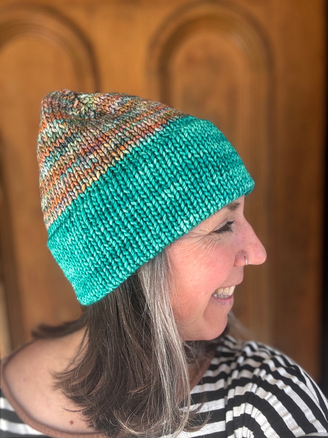 Luxury women's hand knit winter beanie aqua color wool slow fashion gift