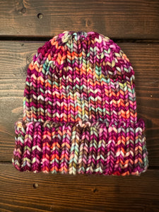 Luxury women's hand knit winter folded brim fitted beanie jewel tone color wool slow fashion gift