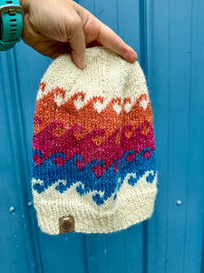 Luxury women's hand knit beanie lightweight beach waves color  alpaca linen wool slow fashion gift