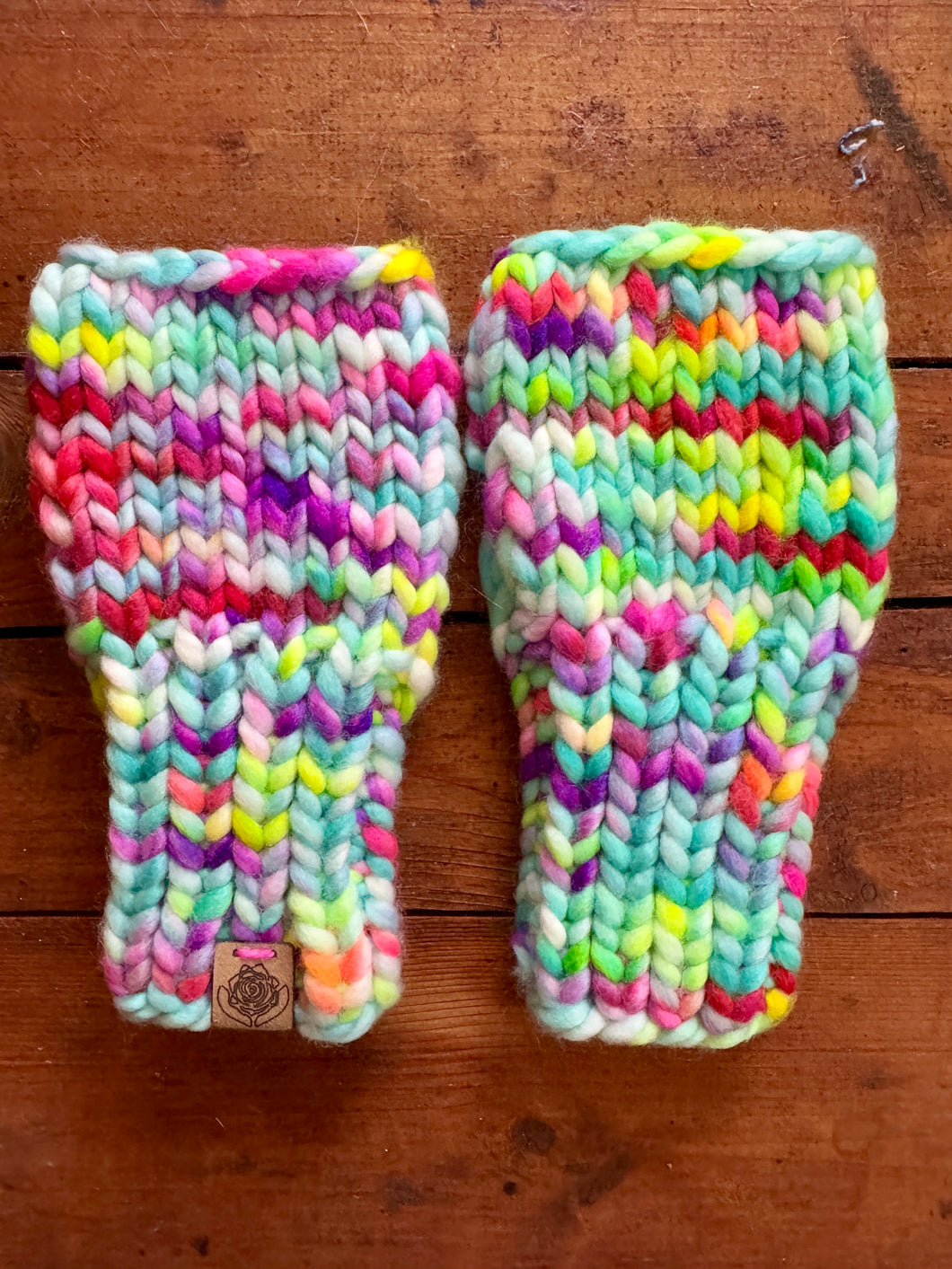 Luxury Hand knit cozy fingerless mittens hand dyed merino wool neon multi color cozy gift