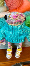 Load image into Gallery viewer, Norman Hand knit frog with sweater posable legs with yellow converse like high tops cute collectible
