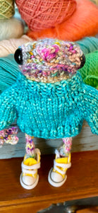 Norman Hand knit frog with sweater posable legs with yellow converse like high tops cute collectible