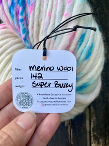 Honey and Clover Knits hand dyed merino wool yarn colorful indie yarn super bulky photochromic RosiePosie exclusive