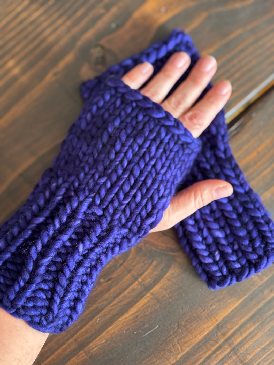 Luxury Hand knit cozy fingerless mittens purple Ravens merino wool cozy gift