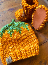 Load image into Gallery viewer, Luxury baby infant pumpkin beanie knit hat merino bootie set baby shower gift new mom cute
