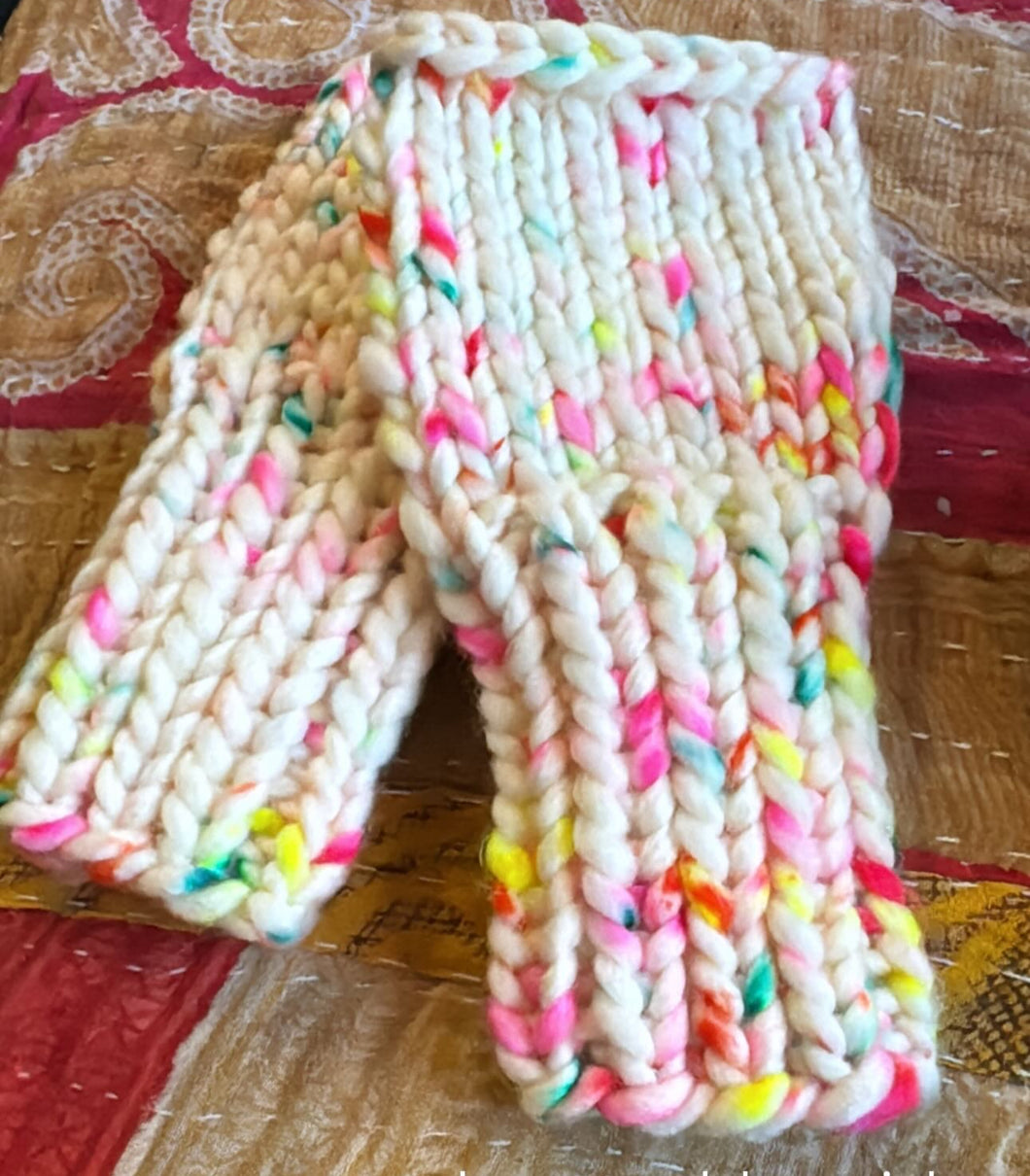 Luxury Hand knit cozy fingerless mittens hand dyed merino wool neon multi color cozy gift