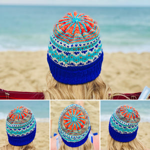 Hand knit merino wool unisex womens winter hat beanie fun bright colorful