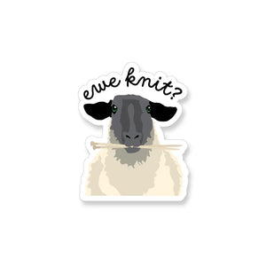 Ewe knit? 3" vinyl sticker knitting sheep