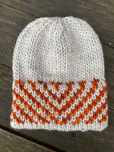 Luxury men women's hand knit winter pom beanie gray orange wool slow fashion pom pom