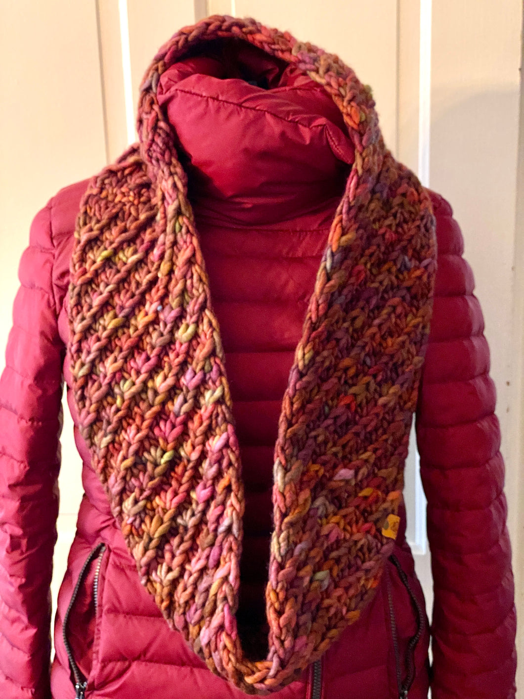 Luxury hand knit infinity scarf gorgeous chunky big warm jewel tone slow fashion