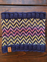 Load image into Gallery viewer, Luxury women&#39;s hand knit chevron winter cowl pink blue navy yellow wool slow fashion gift
