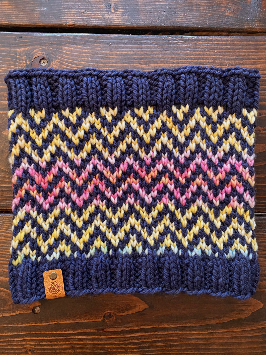 Luxury women's hand knit chevron winter cowl pink blue navy yellow wool slow fashion gift