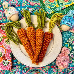 Mr. McGregor's Carrots KNITTING PATTERN fun stash buster holiday spring easter decor tablescape cute