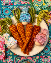 Load image into Gallery viewer, Mr. McGregor&#39;s Carrots KNITTING PATTERN fun stash buster holiday spring easter decor tablescape cute
