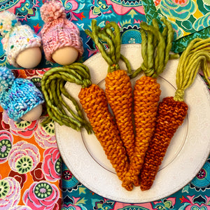 Mr. McGregor's Carrots KNITTING PATTERN fun stash buster holiday spring easter decor tablescape cute