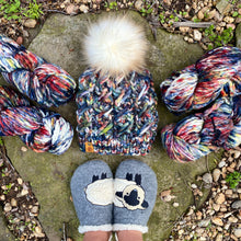 Load image into Gallery viewer, Malabrigo Rasta Candy Cane NEW Eclectica Collection super bulky KNITTING KIT 1 skein 1 faux fur pom
