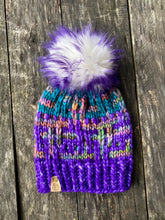 Load image into Gallery viewer, MADE TO ORDER Fun and funky white with purple tip faux fur pom pom with wooden button
