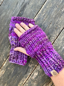 Luxury Hand knit cozy fingerless mittens purple merino wool cozy gift