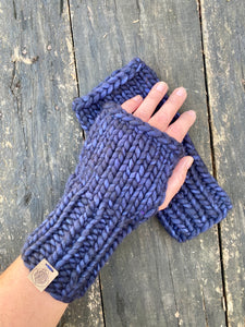 Luxury Hand knit cozy fingerless mittens navy blue merino wool cozy gift