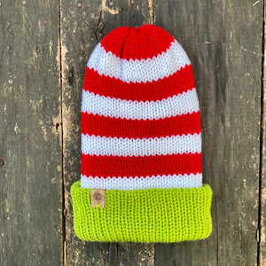 Grinch Christmas xmas pom fitted cozy cute unisex knit hat acrylic cap stripes red and white holiday festive
