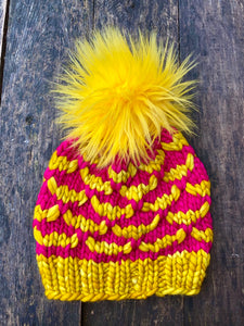 MADE TO ORDER Fun and funky yellow gold faux fur pom pom with wooden button