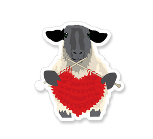 Sheep knitting heart 3" vinyl sticker knitting sheep