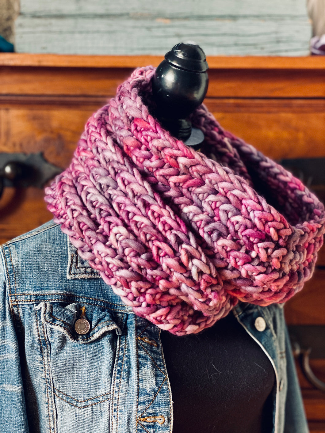 Luxury women's hand knit high fashion winter infinity cowl cozy wool slow fashion gift pink purple valentine
