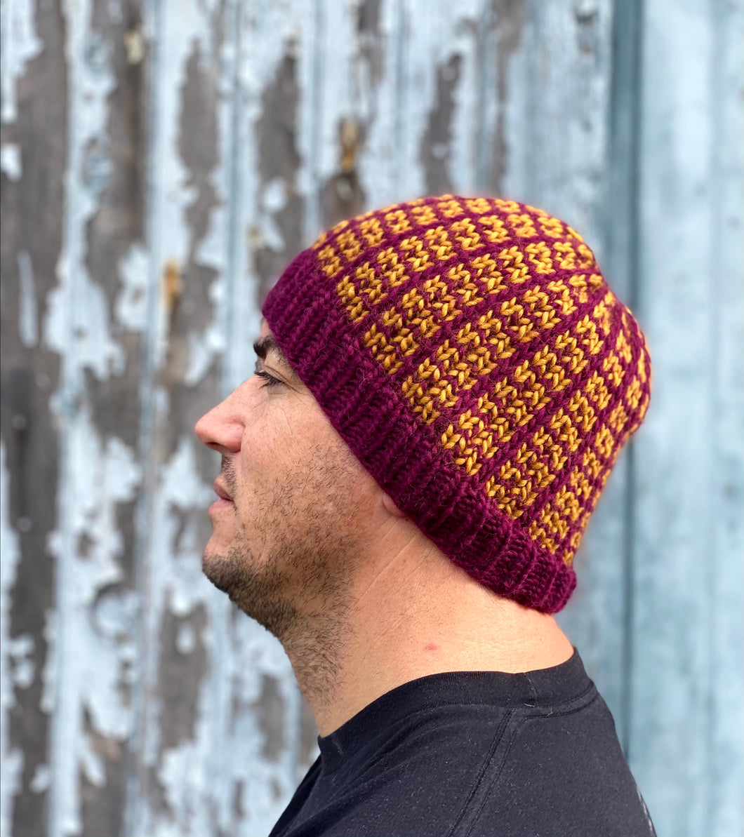 Beanie for the Boyz Man beanie fitted cozy handsome knit hat maroon gold guys wool cap