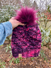 Load image into Gallery viewer, Luxury women&#39;s hand knit winter pom beanie maroon wine merlot burgundy gorgeous cozy color wool slow fashion gift
