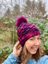 Load image into Gallery viewer, Luxury women&#39;s hand knit winter pom beanie maroon wine merlot burgundy gorgeous cozy color wool slow fashion gift
