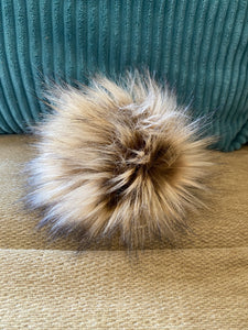 MADE TO ORDER BROWN teddy bear faux fur pom with light and dark brown tip faux fur pom pom with wooden button