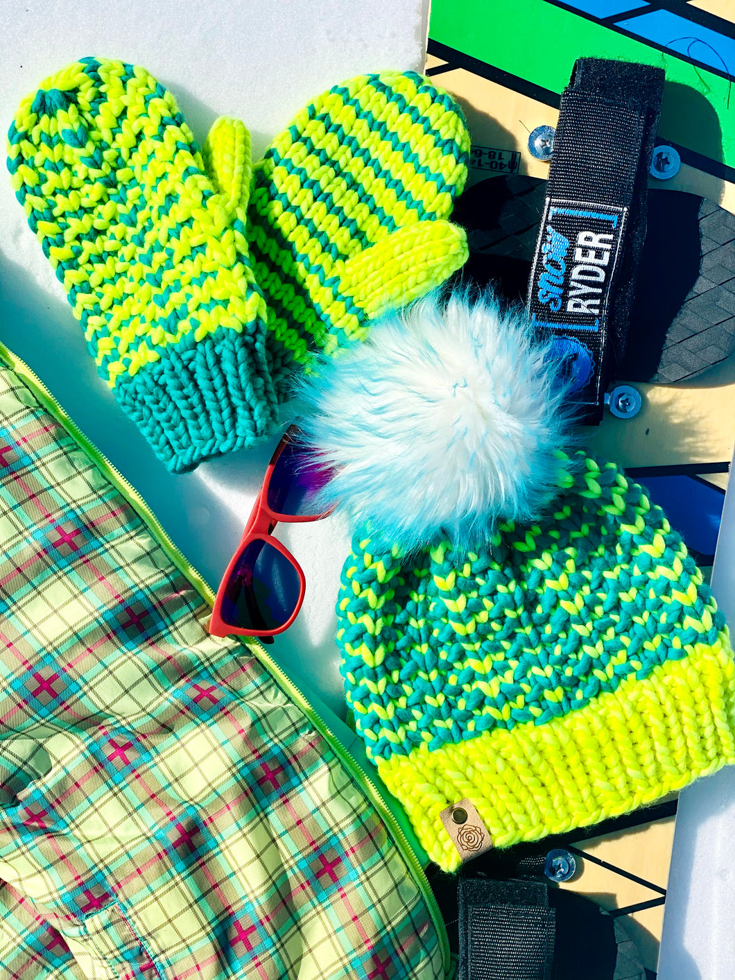 Hand knit wool mittens bright fun neon women adult warm winter fashion soft teens valentine gift