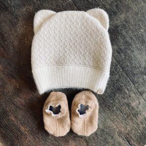 Luxury teddy bear baby infant beanie hat cashmere bootie set baby shower gift new mom cute unisex